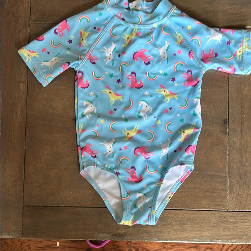Joe Fresh Blue and Pink Rashguard with Flamingo Print